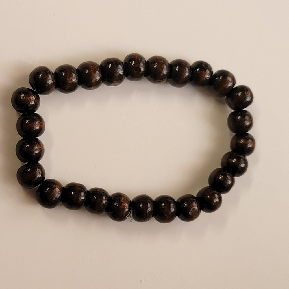 Brown Round Wooden Beaded Bracelet